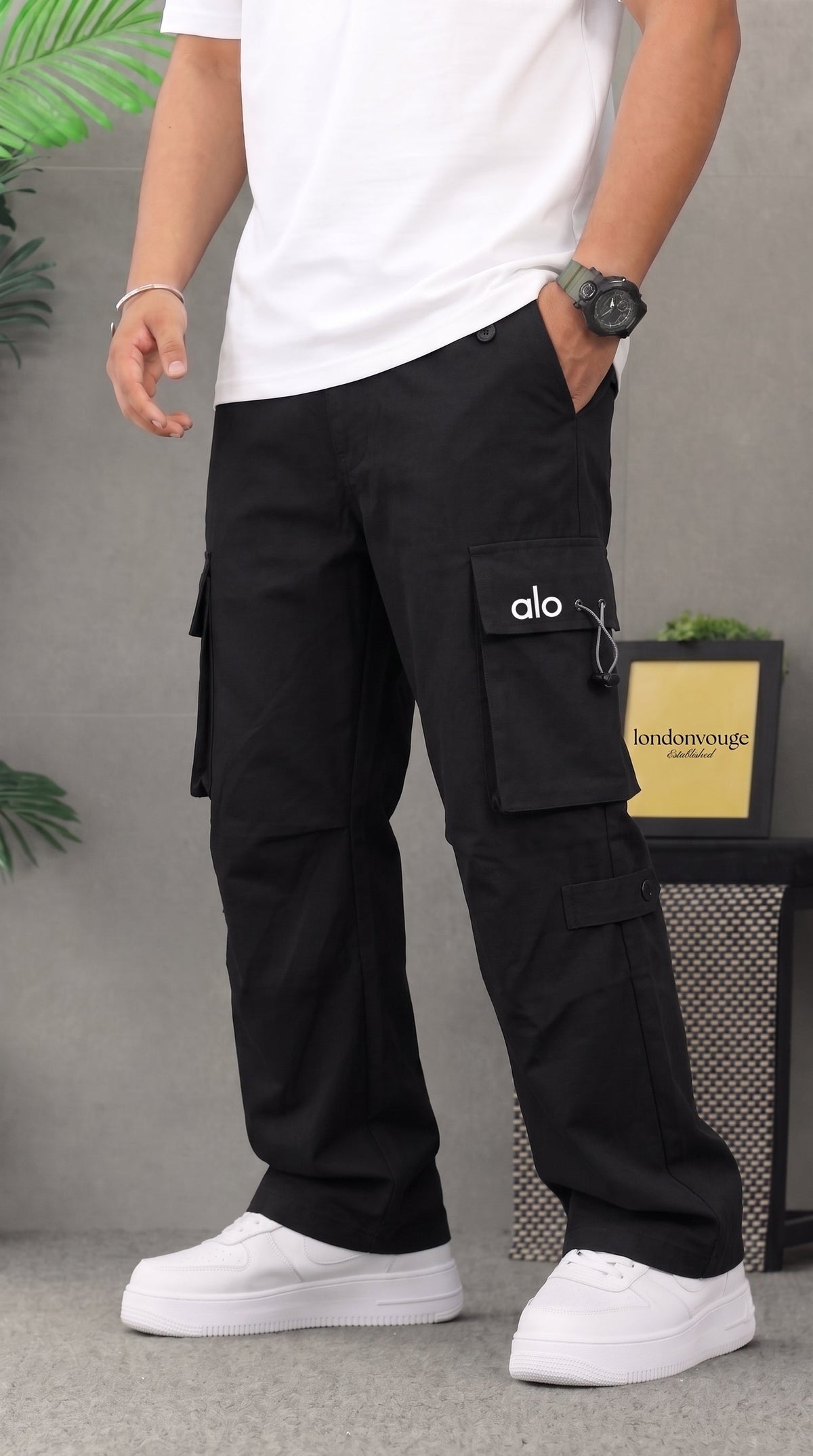 Men's premium Woven Terry Alo Black Cargo Trouser