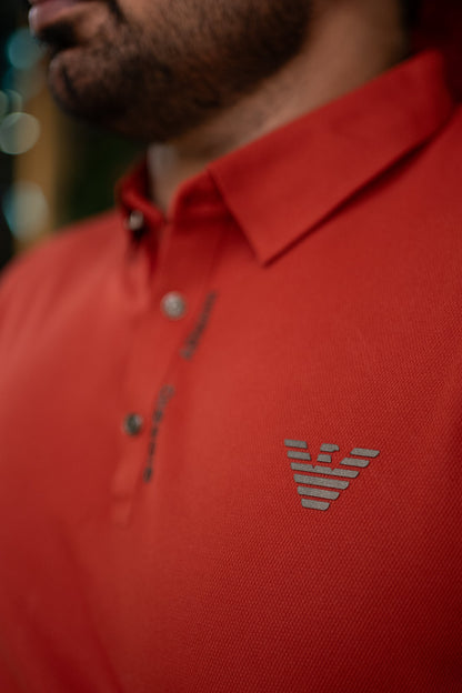 ITALIAN TEXTURED STITCHLESS POLO SHIRT LVPS-011 CARROT RED