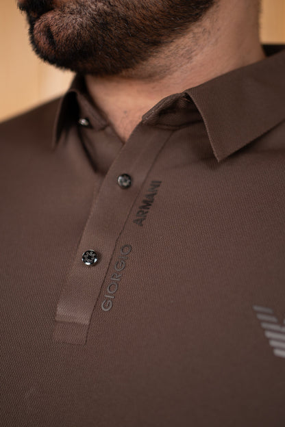 ITALIAN TEXTURED STITCHLESS POLO SHIRT LVPS-010 BROWN