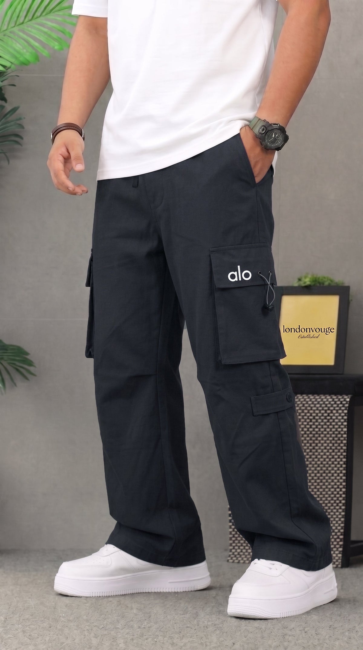 Men's premium Woven Terry  Alo  Gray Cargo  Trouser
